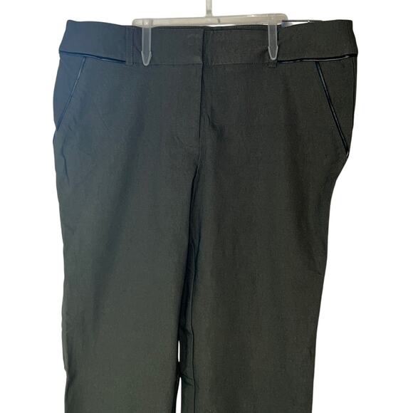 SOHO Apparel Ltd. Ladies Army Green Stretch Pants w/ Black Faux Leather Trim, 6! - Picture 1 of 5